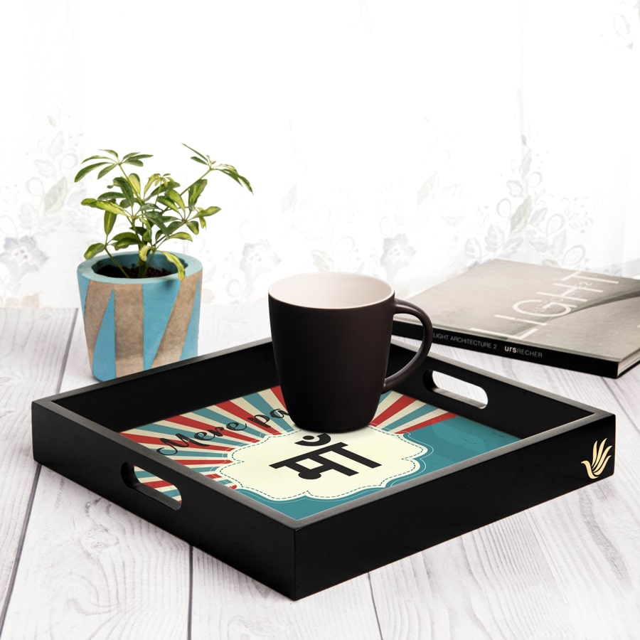 Bollywood Maa Serving Tray with Cutout Handles (Wood) 12" x 12"