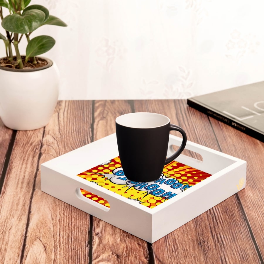 Bollywood Dishoom Serving Tray with Cutout Handles (Wood) 9" x 9"