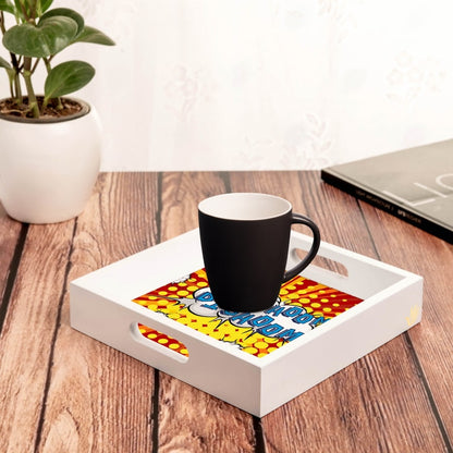 Bollywood Dishoom Serving Tray with Cutout Handles (Wood) 9" x 9"