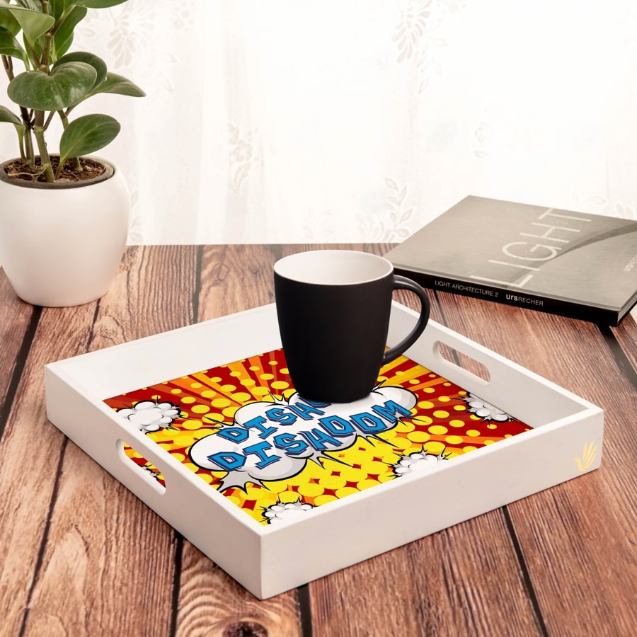 Bollywood Dishoom Serving Tray with Cutout Handles (Wood) 12" x 12"