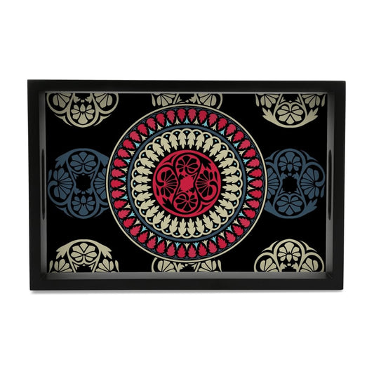 Black Mandala Serving Tray with Cutout Handles (Wood) 8" x 12"