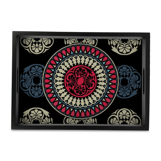 Black Mandala Serving Tray with Cutout Handles (Wood) 10" x 14"