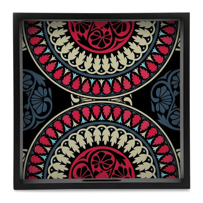 Black Mandala Serving Tray with Cutout Handles (Wood) 12" x 12"