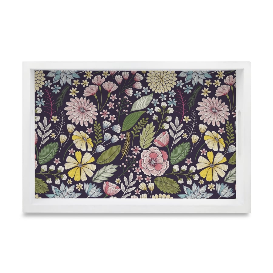 Floral Daisy Serving Tray with Cutout Handles (Wood) 8" x 12"