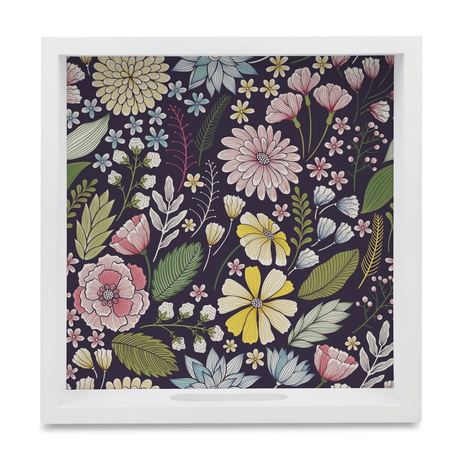 Floral Daisy Serving Tray with Cutout Handles (Wood) 9" x 9"