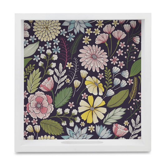 Floral Daisy Serving Tray with Cutout Handles (Wood) 9" x 9"