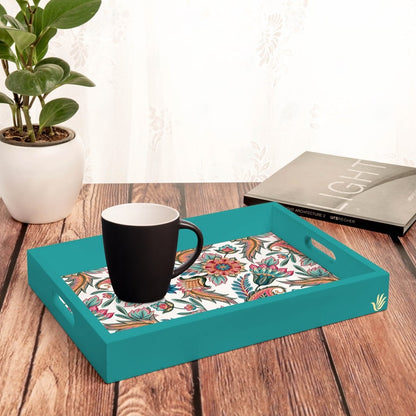 Oriental Paisley White Serving Tray with Cutout Handles (Wood) 10" x 14"