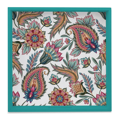 Oriental Paisley White Serving Tray with Cutout Handles (Wood) 12" x 12"
