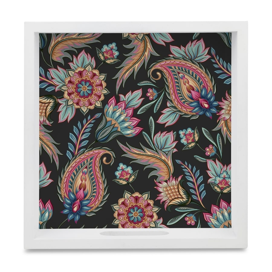 Oriental Paisley Black Serving Tray with Cutout Handles (Wood) 9" x 9"