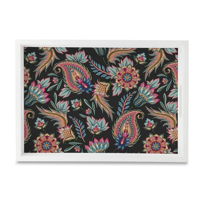 Oriental Paisley Black Serving Tray with Cutout Handles (Wood) 10" x 14"