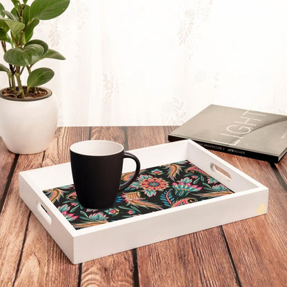 Oriental Paisley Black Serving Tray with Cutout Handles (Wood) 10" x 14"
