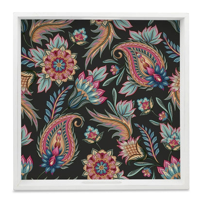Oriental Paisley Black Serving Tray with Cutout Handles (Wood) 12" x 12"