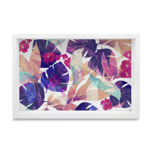 Floral Hibiscus Serving Tray with Cutout Handles (Wood) 8" x 12"