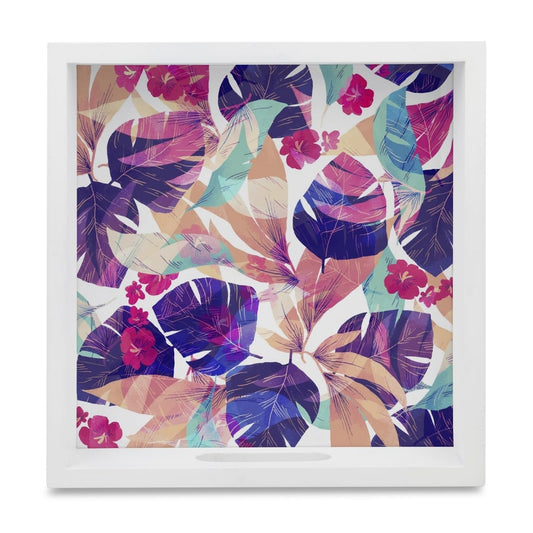Floral Hibiscus Serving Tray with Cutout Handles (Wood) 9" x 9"