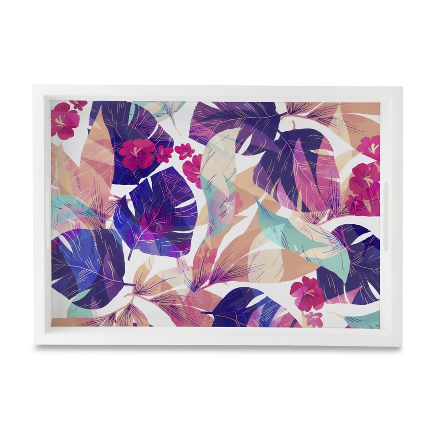 Floral Hibiscus Serving Tray with Cutout Handles (Wood) 10" x 14"