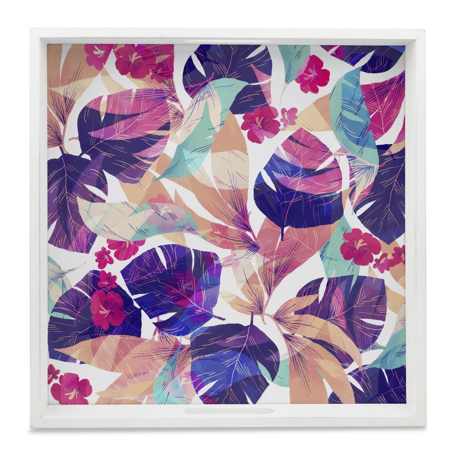 Floral Hibiscus Serving Tray with Cutout Handles (Wood) 12" x 12"