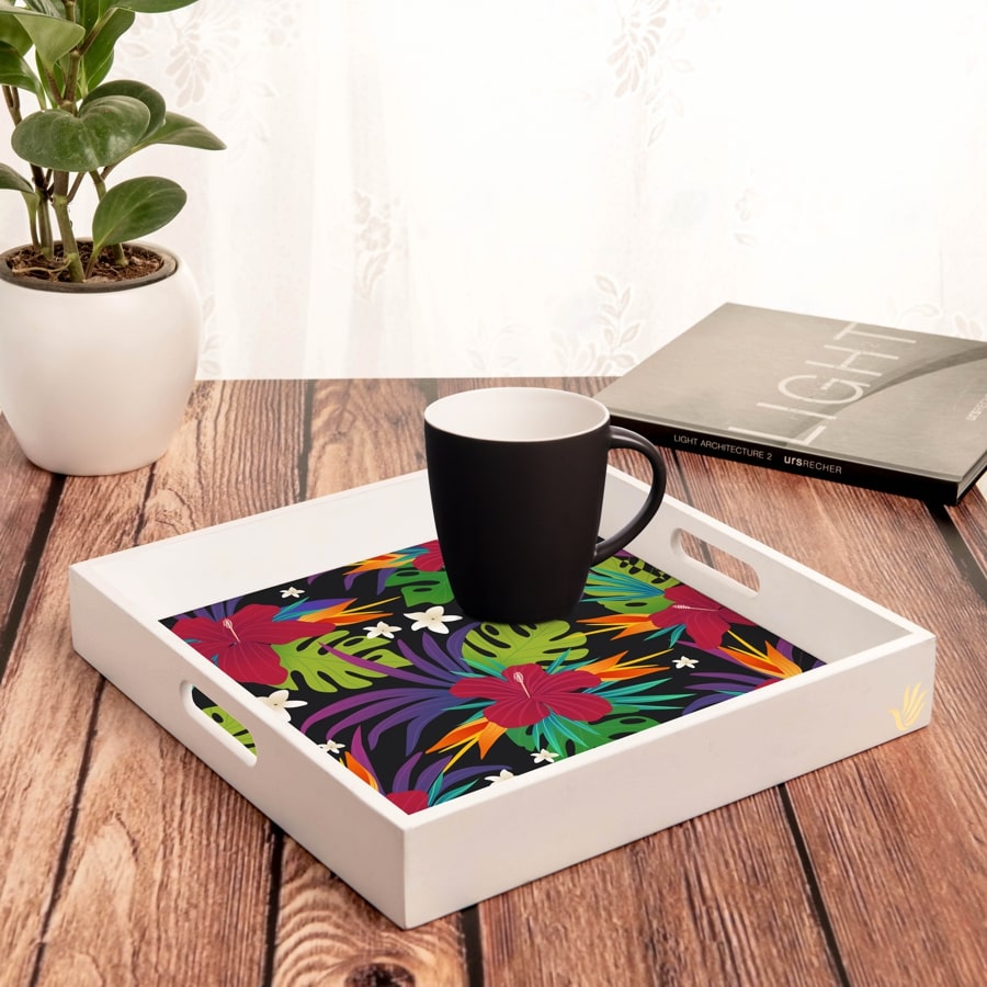Hawaii Serving Tray with Cutout Handles (Wood) 12" x 12"