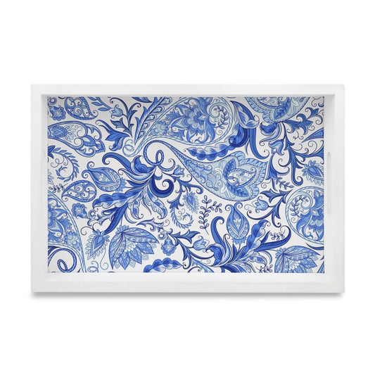 Blue Orient Rectangular Serving Tray with Cutout Handles, 8" x 12" - Main Image
