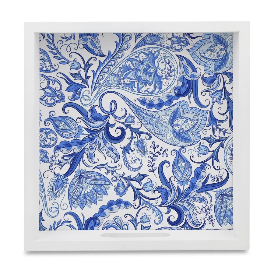 Blue Orient Serving Tray with Cutout Handles (Wood) 9" x 9"