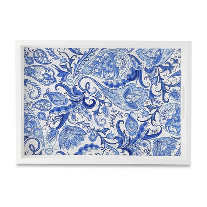 Blue Orient Rectangular Serving Tray with Cutout Handles, 10" x 14" - Main Image