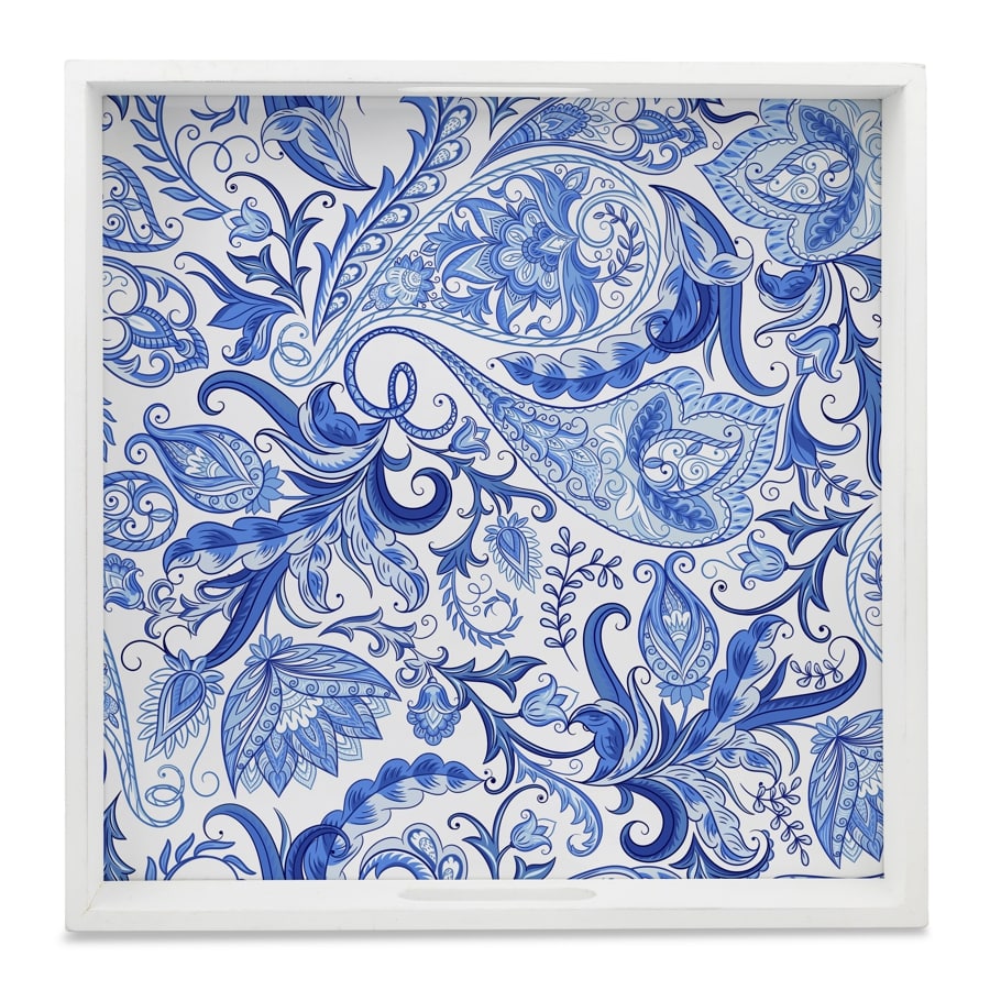 Blue Orient Serving Tray with Cutout Handles (Wood) 12" x 12"