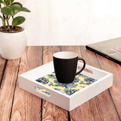 Batik Blue Serving Tray with Cutout Handles (Wood) 9"  x 9"