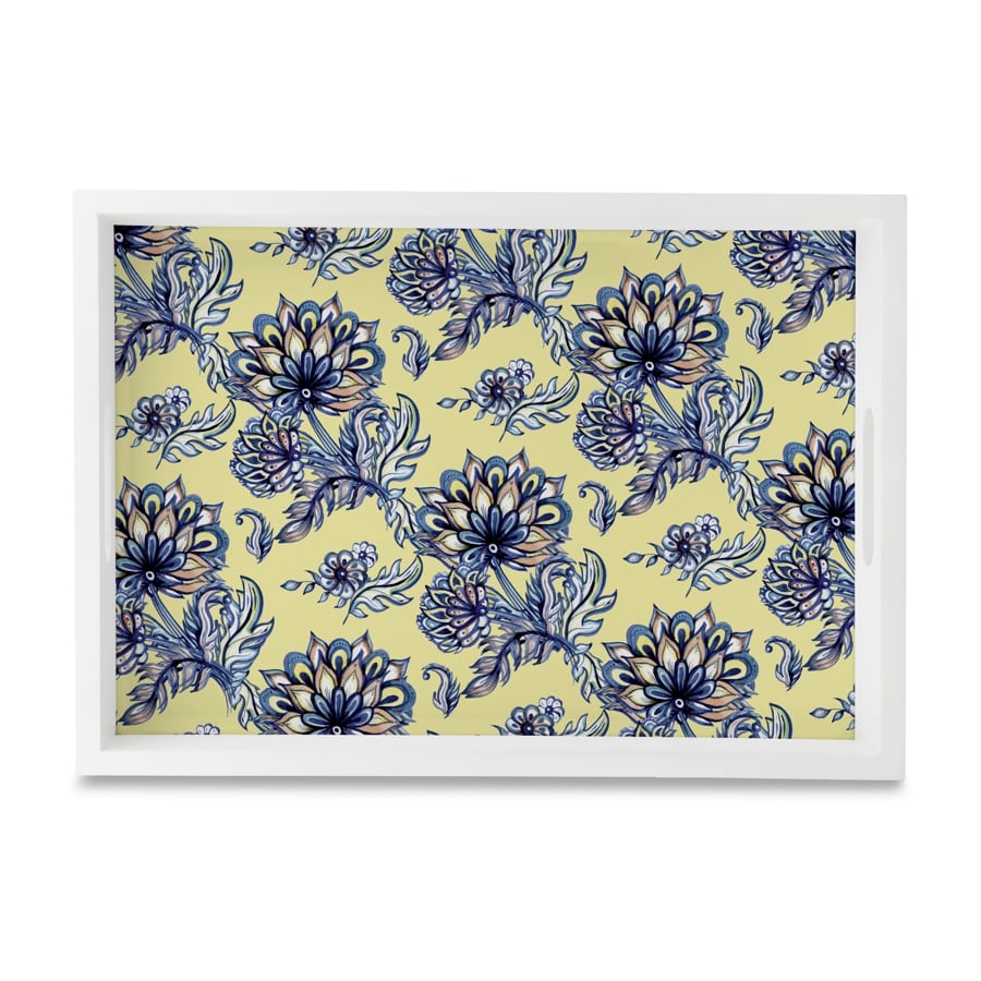 Batik Blue Serving Tray with Cutout Handles (Wood) 10"  x 14"