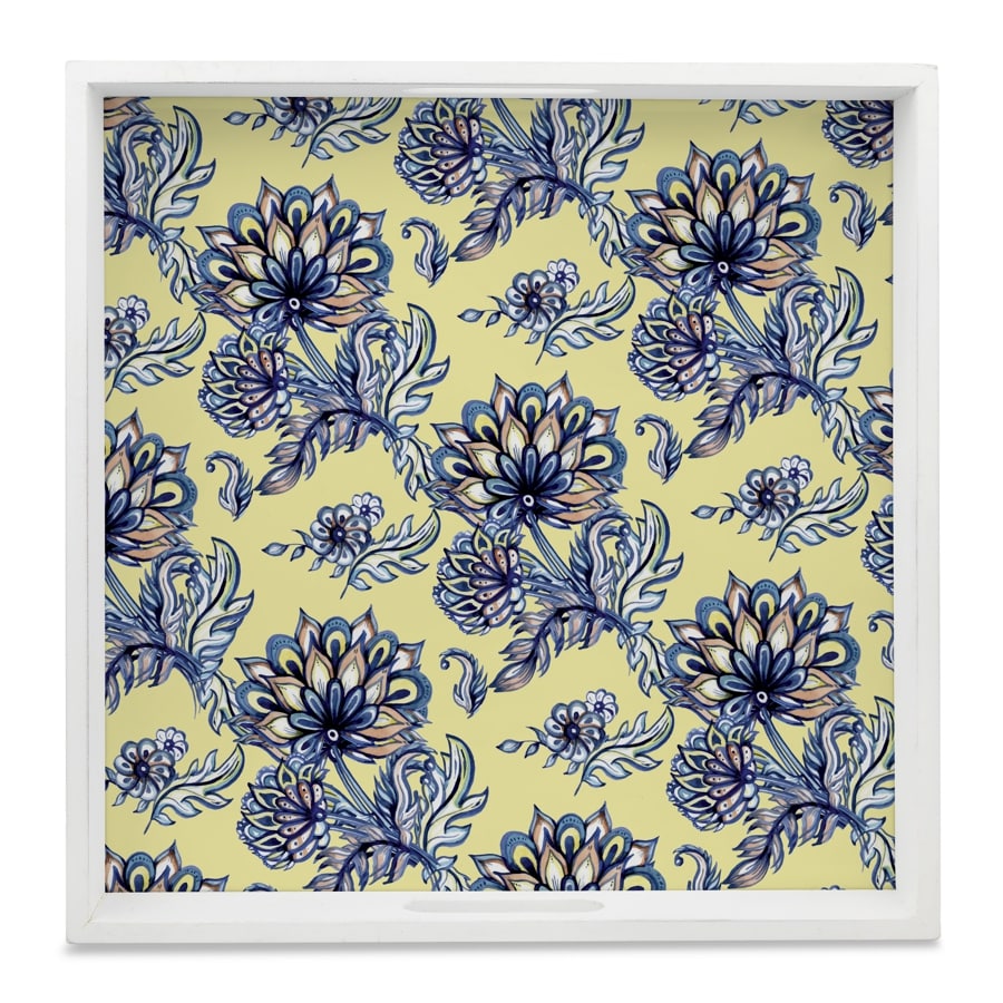 Batik Blue Serving Tray with Cutout Handles (Wood) 12"  x 12"