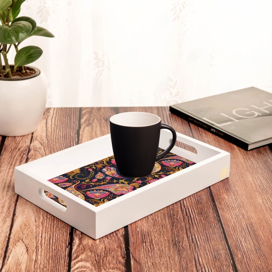 Sameera Navy Serving Tray with Cutout Handles (Wood) 8" x 12"