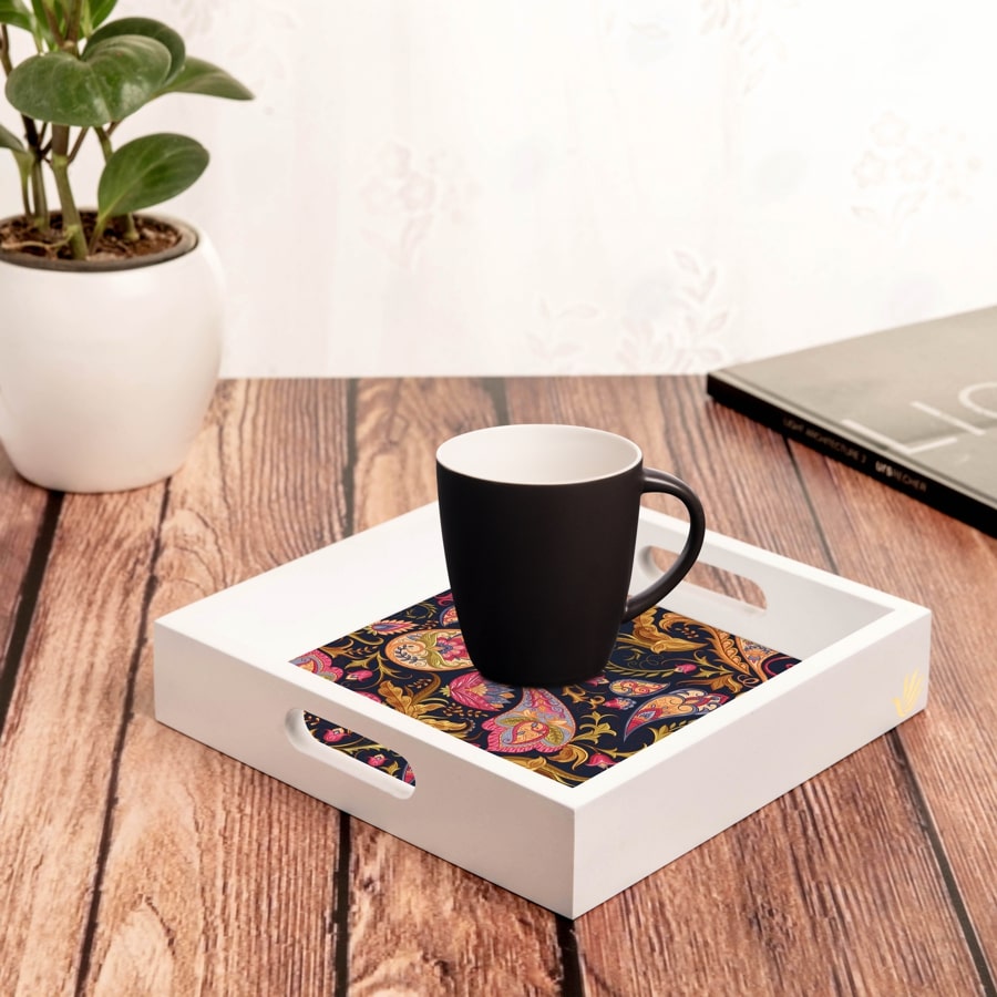 Sameera Navy Serving Tray with Cutout Handles (Wood) 9" x 9"