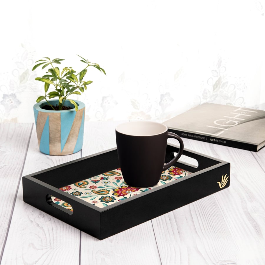 Aradhana Serving Tray with Cutout Handles (Wood) 8" x 12"