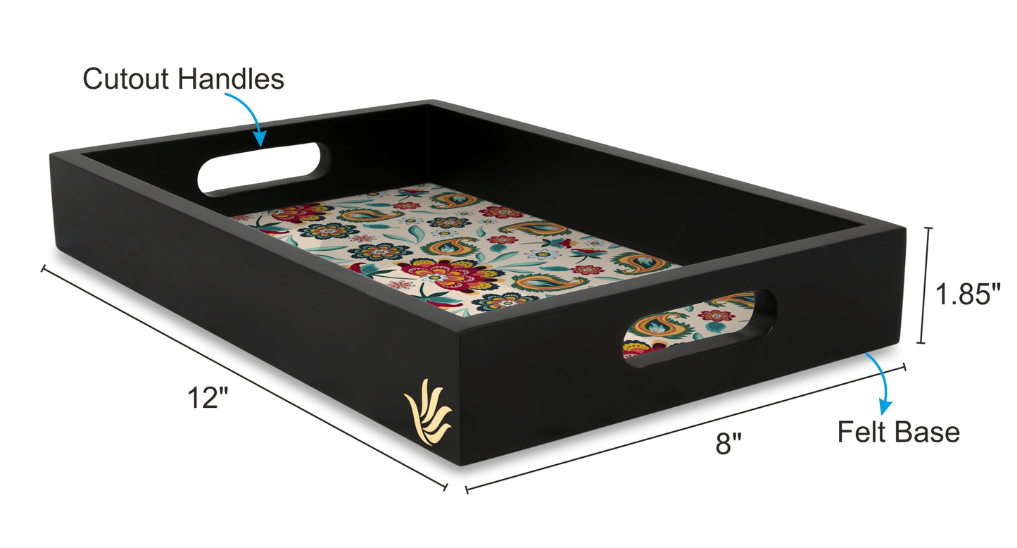 Aradhana Serving Tray with Cutout Handles (Wood) 8" x 12" - Size Image
