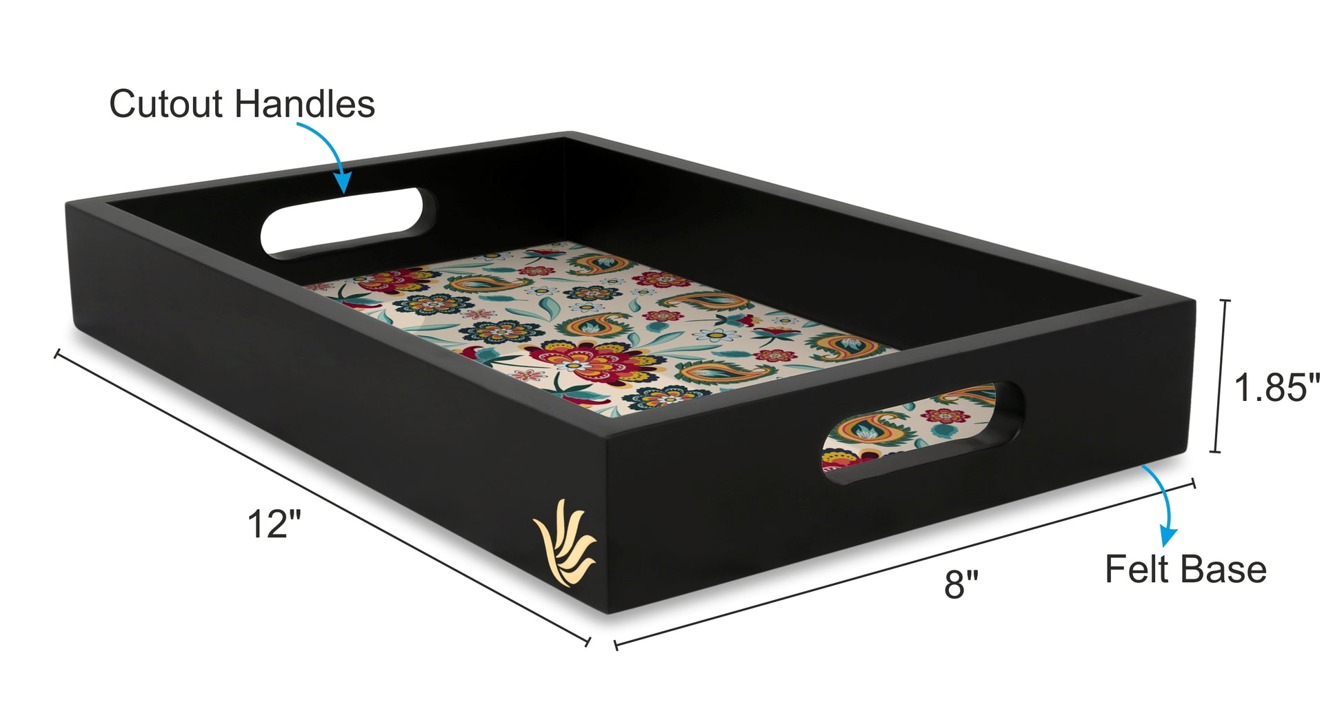 Aradhana Serving Tray with Cutout Handles (Wood) 8" x 12" - Size Image