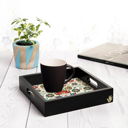Aradhana Serving Tray with Cutout Handles (Wood) 9" x 9"
