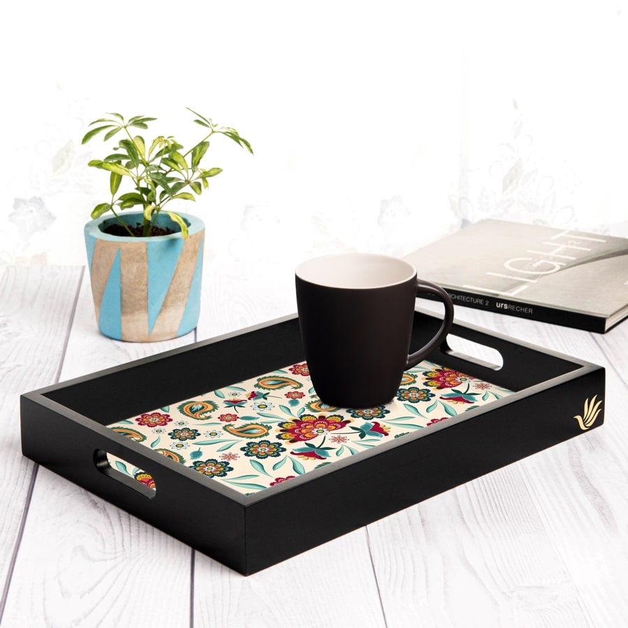 Aradhana Serving Tray with Cutout Handles (Wood) 10" x 14"