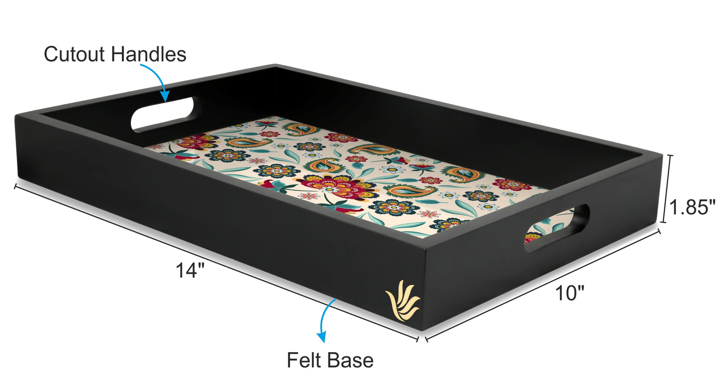 Aradhana Serving Tray with Cutout Handles (Wood) 10" x 14" - Size Image