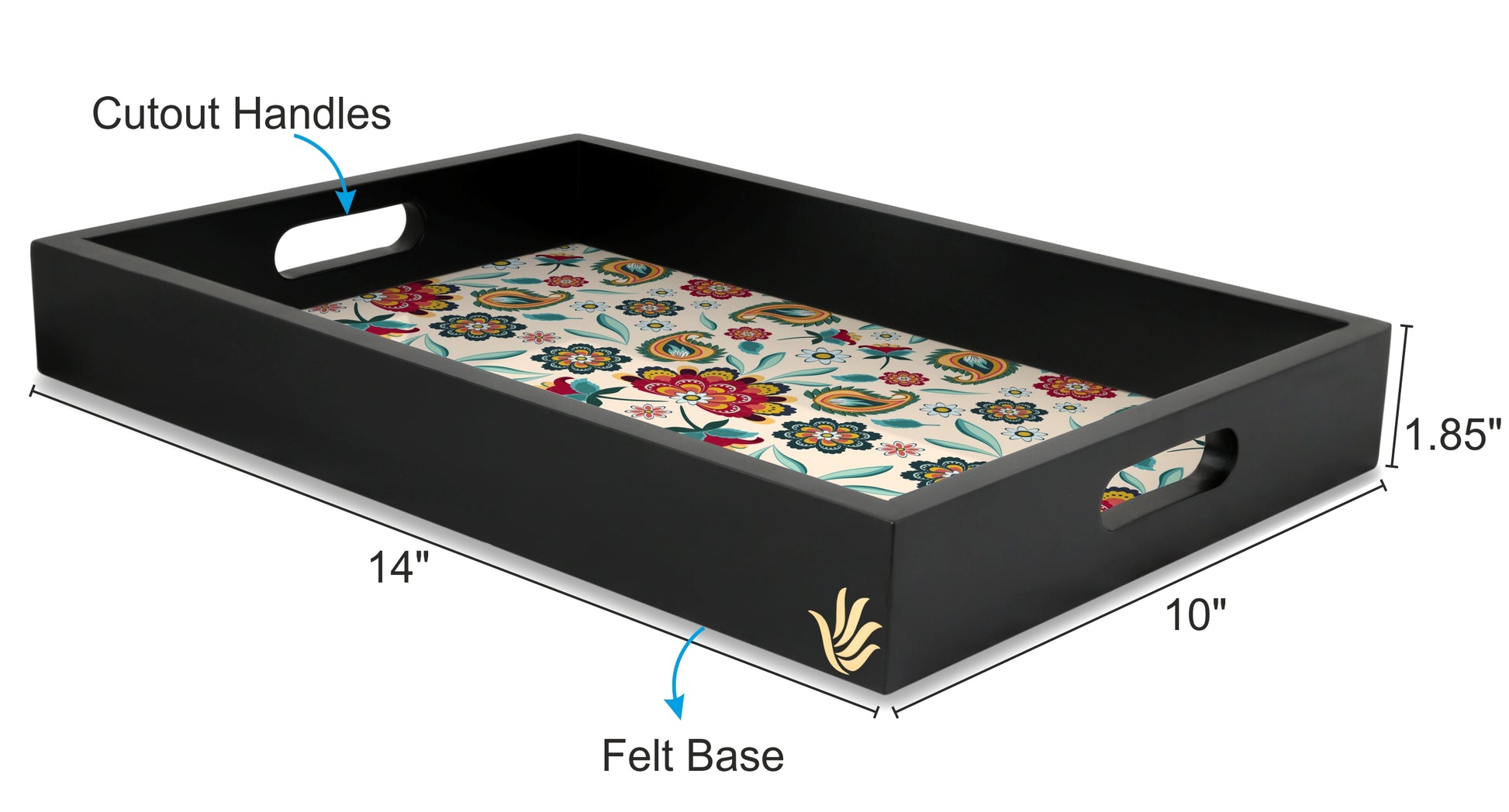 Aradhana Serving Tray with Cutout Handles (Wood) 10" x 14" - Size Image