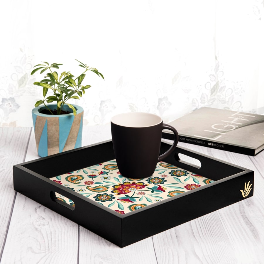 Aradhana Serving Tray with Cutout Handles (Wood) 12" x 12"