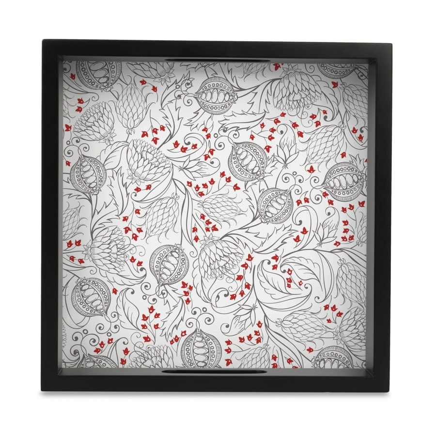 Pomegranate Serving Tray with Cutout Handles (Wood) 9" x 9"