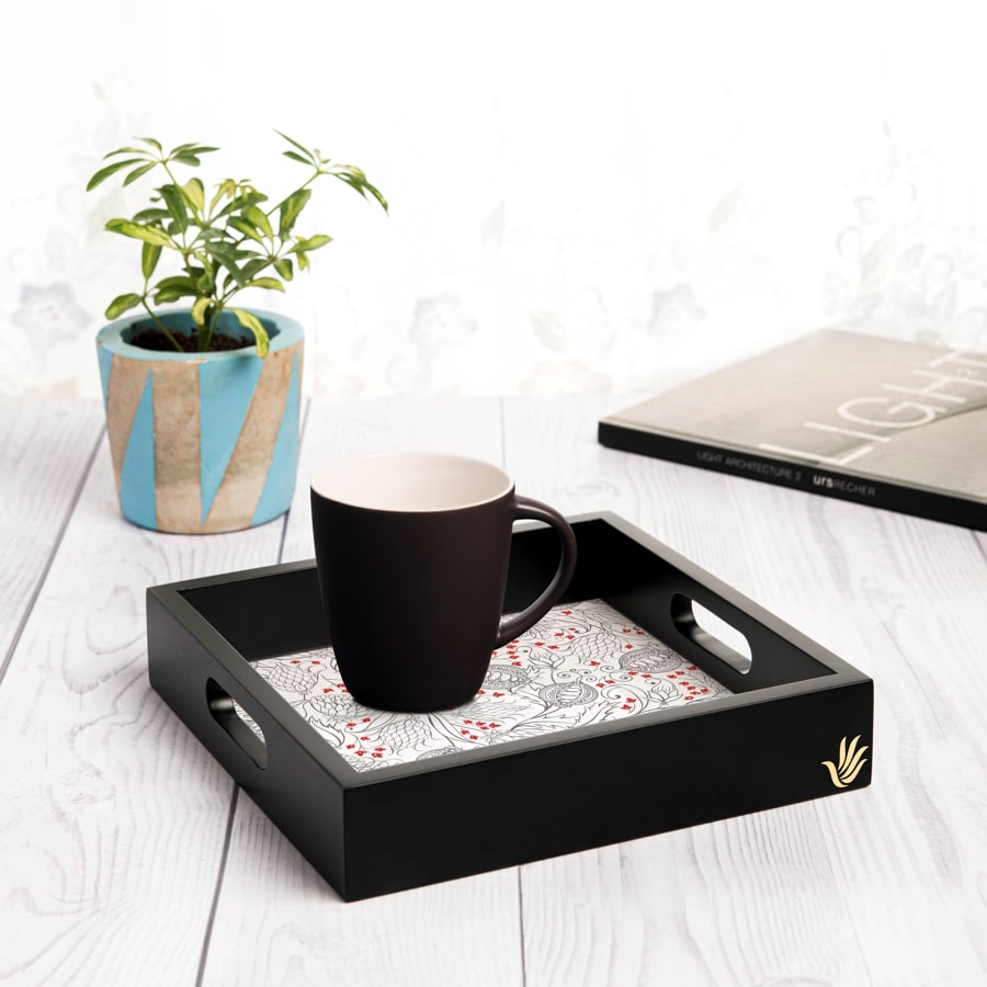 Pomegranate Serving Tray with Cutout Handles (Wood) 9" x 9"