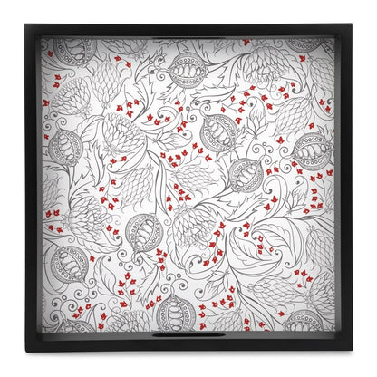 Pomegranate Serving Tray with Cutout Handles (Wood) 12" x 12"