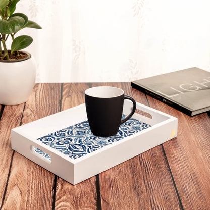 Liena Blue Serving Tray with Cutout Handles (Wood) 8" x 12"