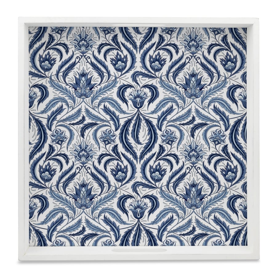 Liena Blue Serving Tray with Cutout Handles (Wood) 12" x 12"