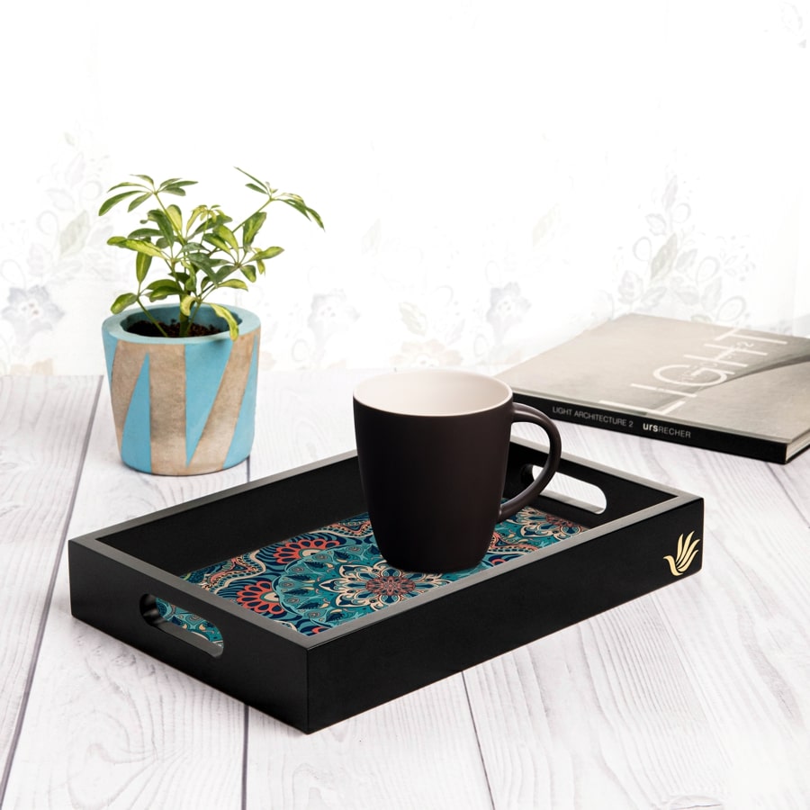 Sheesha Serving Tray with Cutout Handles (Wood) 8" x 12"