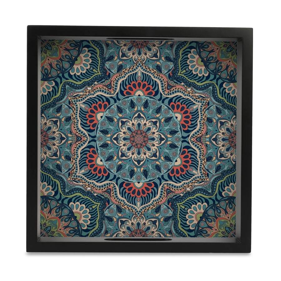 Sheesha Serving Tray with Cutout Handles (Wood) 9" x 9"