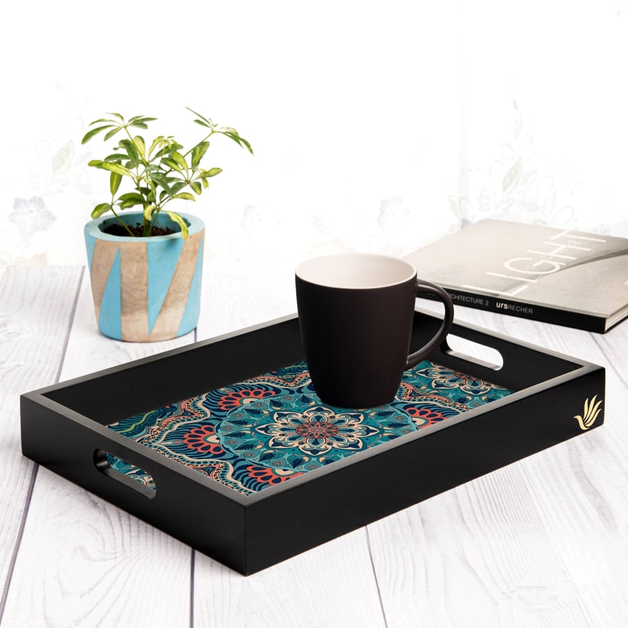 Sheesha Serving Tray with Cutout Handles (Wood) 10" x 14"