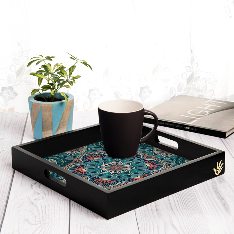 Sheesha Serving Tray with Cutout Handles (Wood) 12" x 12"