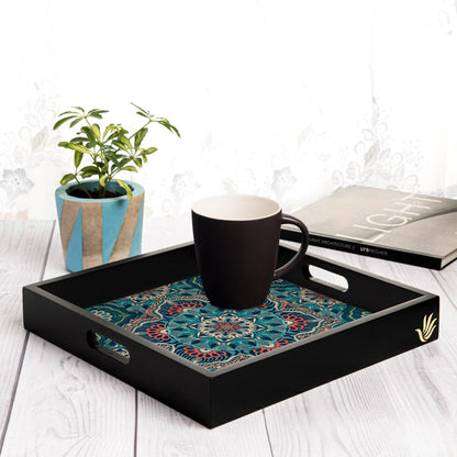 Sheesha Serving Tray with Cutout Handles (Wood) 12" x 12"