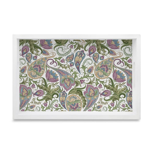 Sameera White Serving Tray with Cutout Handles (Wood) 8" x 12"