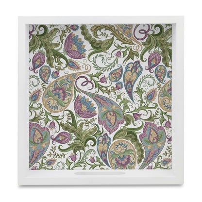 Sameera White Serving Tray with Cutout Handles (Wood) 9" x 9"